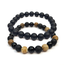 Kép betöltése a galériamegjelenítőbe: Ónix, lávakő és képjáspis aromaterápiás karkötő szett