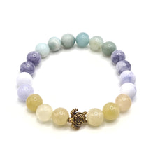 Kép betöltése a galériamegjelenítőbe: Nyár ásványkarkötő citrin, kalcedon, amazonit és angelitNapkő ásványkarkötő Hamsa medállal