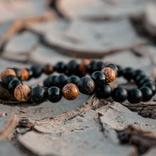 Kép betöltése a galériamegjelenítőbe: Ónix, lávakő és képjáspis aromaterápiás karkötő szett
