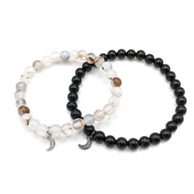 Kép betöltése a galériamegjelenítőbe: "Luna" obszidián és achát páros ásványkarkötő Hold medállal