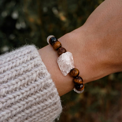 Mindfulness ónix, hegyikristály és tigrisszem ásványkarkötő